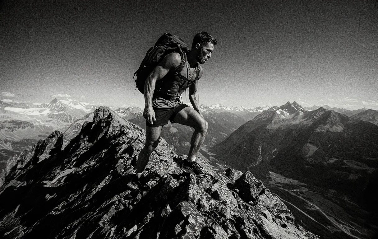 Athlete in Swiss Alpine landscape